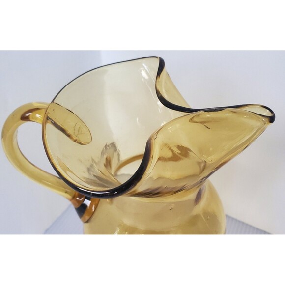 VIMAX Hand Blown Pitcher Art Glass Decorative Honey Yellow Pinched Pour MCM VTG - Picture 3 of 8
